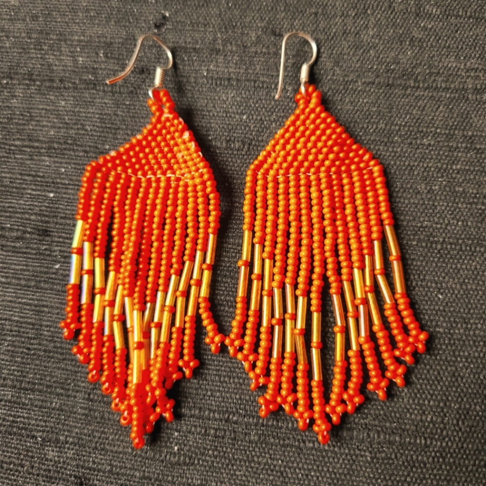 Sterling Silver Beaded Orange and Yellow Earrings